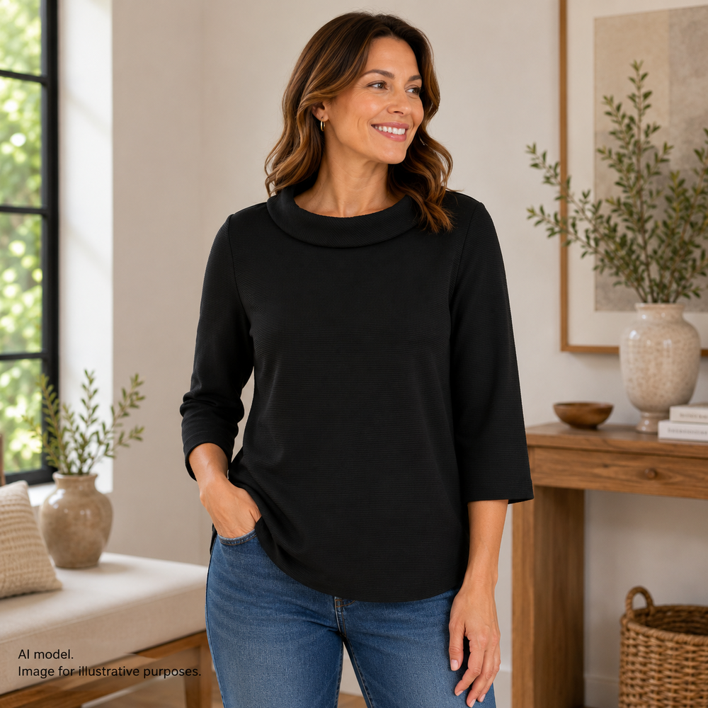 Boden Shirt Womens 12/L UK 16 Black Ribbed Bateau Fitted Ponte Knit La Garconne